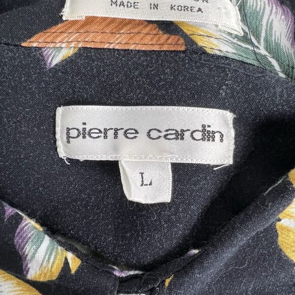 Pierre Cardin Hawaiian Camp Button Shirt Mens Sz Large Black Floral Beach Hawaii - Picture 5 of 6